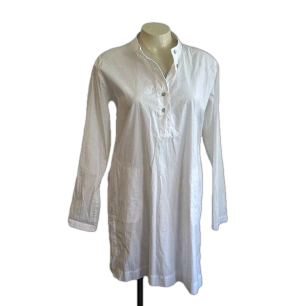 Eileen Fisher XS white Lightweight organic cotton 1/3 Button Top /tunic As is